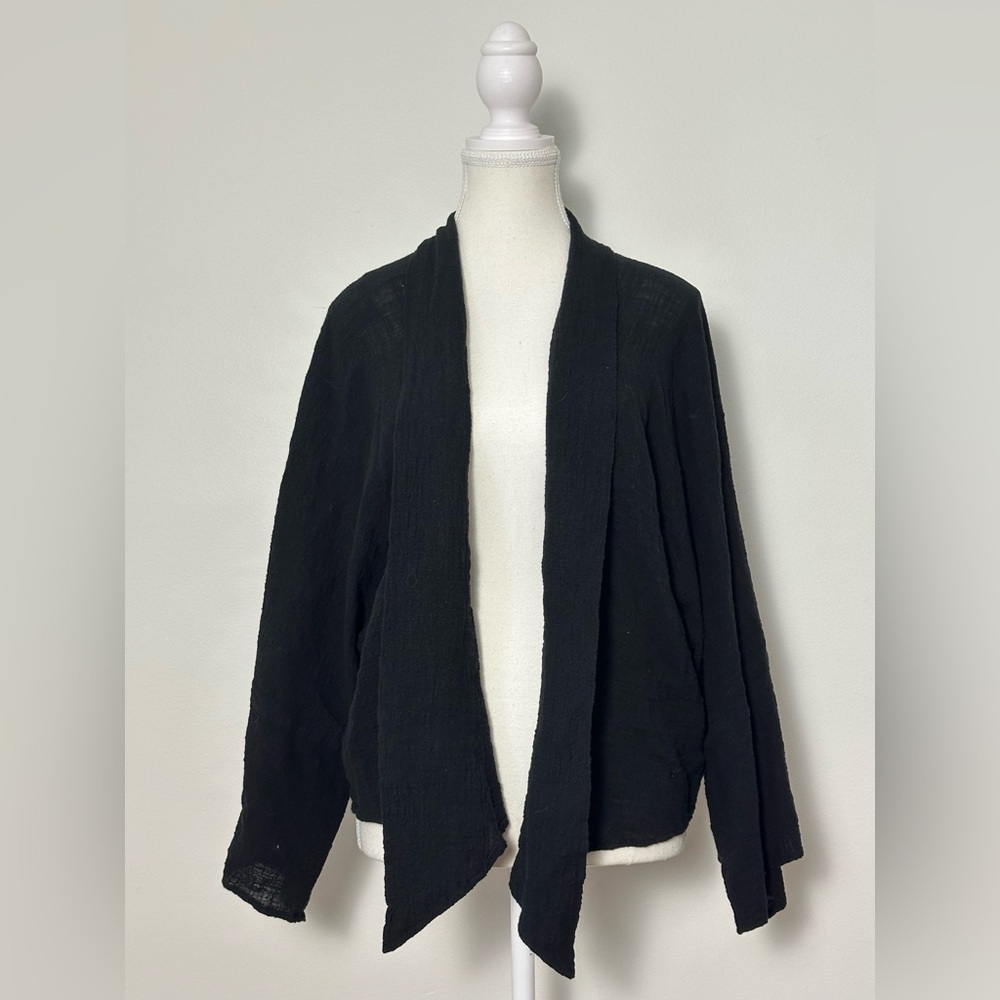 FAVLUX 100% Cotton Black Open Front Gauzy Kimino Cardigan Size Medium